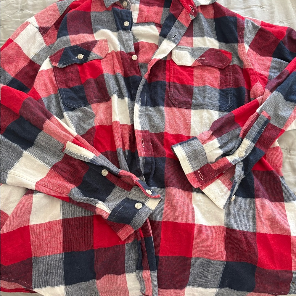 Columbia Red, Navy & White Plaid Button-Up Shirt